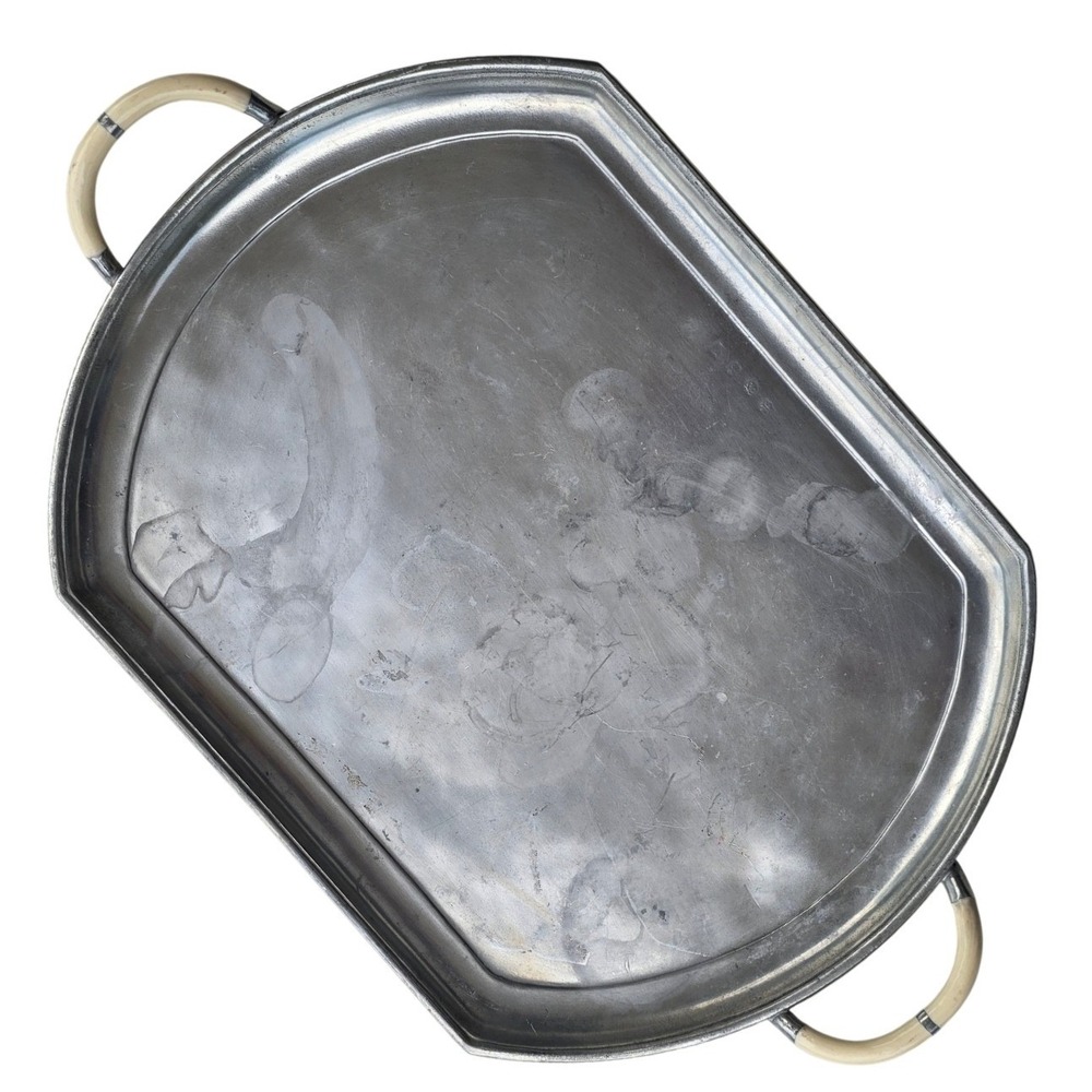 18TH VTG 24 Century Drakar Hallmark Pewter Serving Tray Octagonal Resin Handles